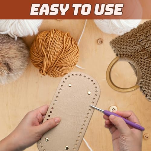 Zorfeter 4 Pack Bag Bases, 8.7x4 PU Leather Crochet Bottoms | 2 PCS Crochet Hook, 8 PCS D Shape Purse Handles, For DIY Bag Making, For Crochet Enthusiasts - size: With 8 Purse Handles