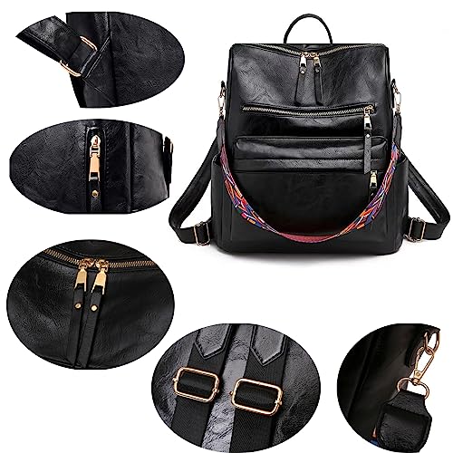 Women's Fashion Backpack Purse for Women Leather Multipurpose Design Ladies Shoulder Bag Travel bag Satchel Handbags - color: Black