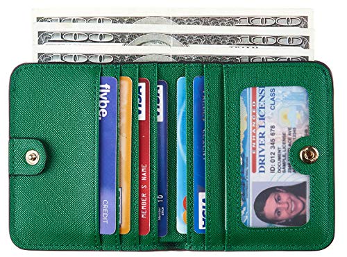 Toughergun Women’s Small Slim Leather Wallet with RFID Protection, Compact Bifold Mini Purse with Clear ID Window - color: CH Green