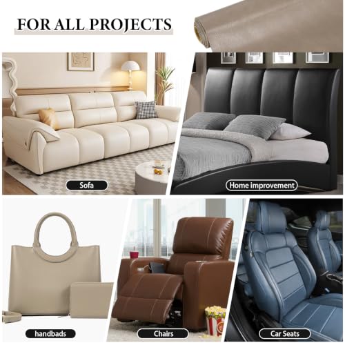 Faux Leather 1.00mm Upholstery Fabric by the Yard 6 Yard Camel Beige | Semi-PU Waterproof Marine Vinyl, Soft Thick 2-way Stretch Leather Sheet for Sofa Wallet Cushion Craft Sewing Projects - color: Camel Beige, size: 6 Yard