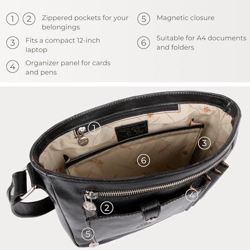 Time Resistance Leather Messenger Bag for Men, Handmade Crossbody Bag, Shoulder Bag Made in Italy - color: Black