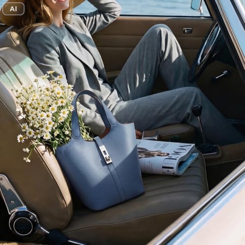 Tote Bag for Women Top Handle Handbag Satchel Bag for Women Vegan Leather Lock Design Bucket Purse for Work Evening - color: Ag