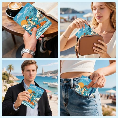 PU Leather Passport Holder Cover 5.9×4.3 Inch with Credit Card Slot Boarding Pass Slot Combo Blocking Passport Holder Wallet Cover Case for Travel Boarding Essentials(Coastal Dinosaur) - color: Coastal Dinosaur