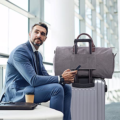 seyfocnia Convertible Travel Garment Bag,Carry on Garment Duffel Bag for Men Women - 2 in 1 Hanging Suitcase Suit Business Travel Bag - color: Grey-2Pockets-Canvas