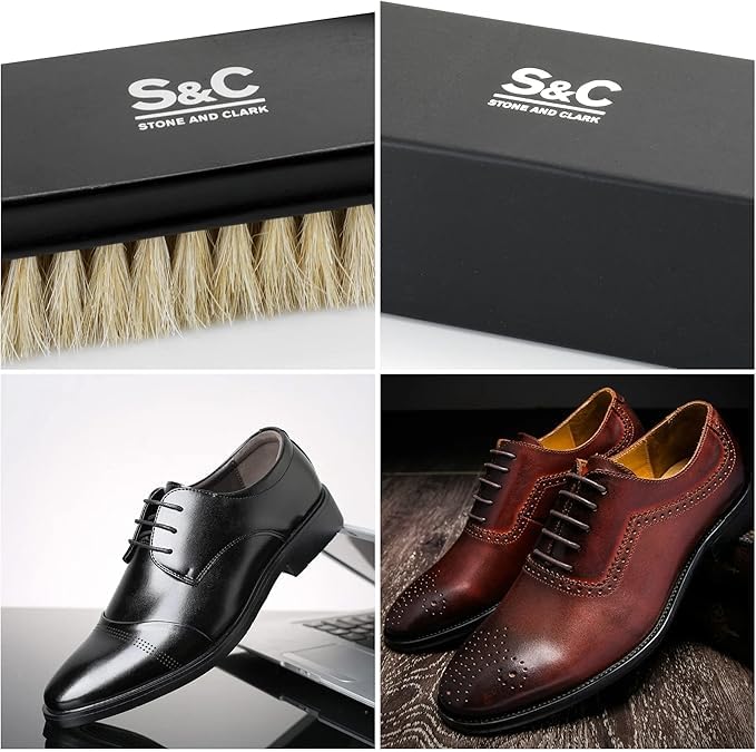 Premium Horsehair Shoe Polish Brush – Handcrafted Beechwood Shoe Brush for Shine and Buffing – Luxurious Shoe Shine Brush with Soft Horsehair Bristles (Black/White) - color: Premium Black and White
