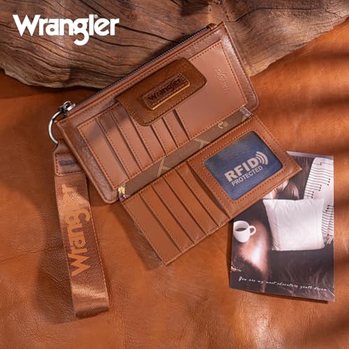 X Wrangler Western Wallet for Women Card Cases & Money Organizers Wristlet Wallet with Zipper Pocket - color: X Brown