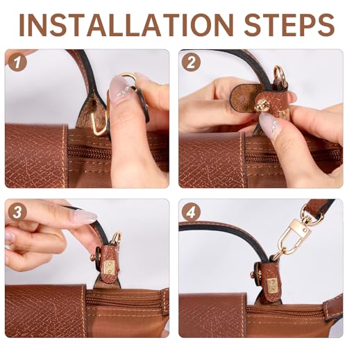 Purse Straps Replacement, Leather Handbag Crossbody Shoulder Strap Kit Adjustable for Mini Longcamp Tote Bag Women - color: DarkBrown
