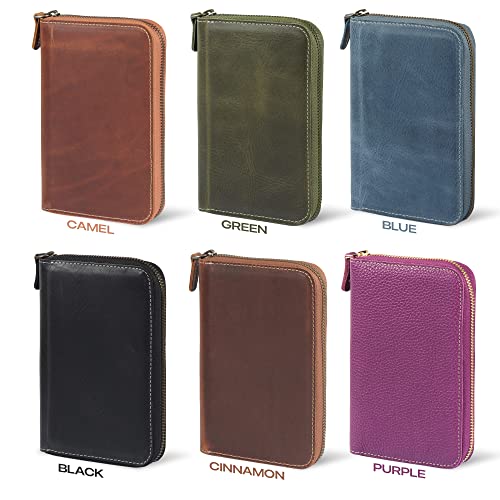 Londo Genuine Leather Padfolio – Portfolio Folder with Pencil Holder, Notepad & Zipper Closure for Business, Office & Travel - color: Green