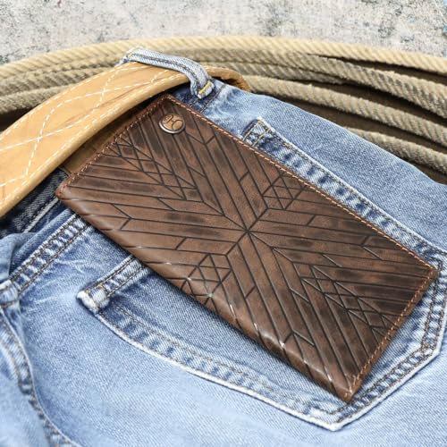 HOOEY Leather Men's Western Rodeo Wallet (Aztec Embossed - Brown) - color: Aztec Embossed - Brown