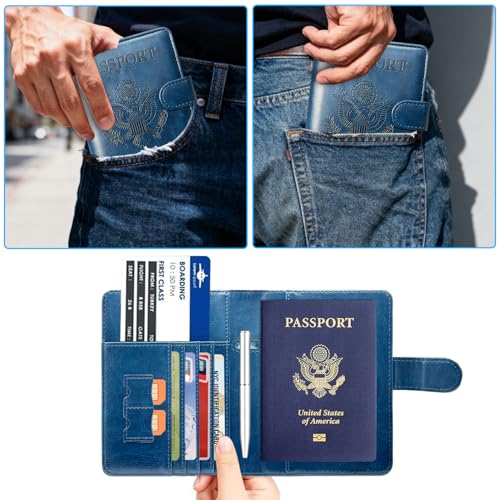 Passport Holder Cover, ACdream Protective Premium Leather RFID Blocking Wallet Travel Case for Passport/Credit Card/Air Ticket, - color: Dark Blue