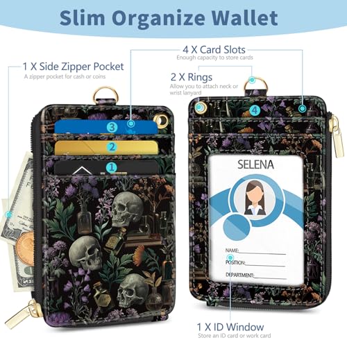 Lanyard Wallet with Id Badge Holder Goth Keychain for Card Women - color: Goth Skull
