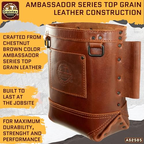 Graintex Nut & Bolt Bag Ambassador Series, Top Grain Leather, Tool Bag, Tool Belt for Ironworker Tools, Durable and Versatile Nut & Bolt Organizer for Professional Use - color: Chestnut Brown
