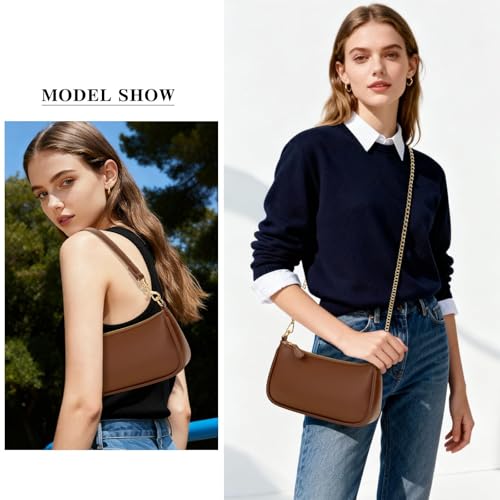 KKXIU Small Black Purse for Women, Cute Mini Shoulder Bag Zipper Closure | 2 Removable Straps, Retro Underarm Bags, Classic Crossbody Bag, Handbag for Women - color: Brown