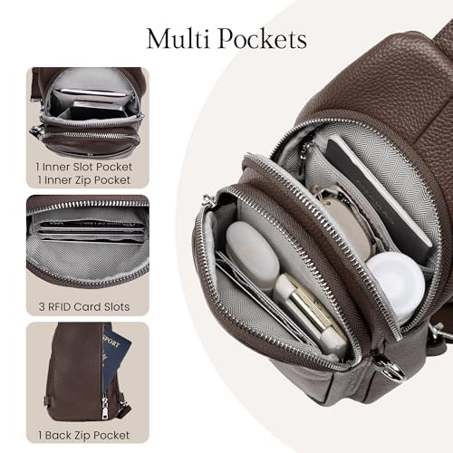 befen Genuine Leather Sling Bag for Women Anti-Theft Crossbody Chest Bags Fanny Packs for Travel with RFID Card Slots | Real Leather, Anti Theft, RFID Blocking, 3 Card Slots, Anti Pocket Bag, Multi Pockets, Travel Purse - color: Coffee
