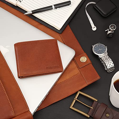 Mens Genuine Leather Flip ID Wallet RFID Blocking 8 Credit Card Slots 2 ID Windows 2 Sections for Bills 3 Hidden Pockets | Tan - color: Tan, size: 8 Card + 2 ID