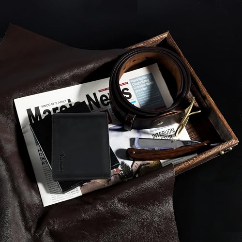 Travelambo Genuine Leather Wallet for Men with Gift Box - Handmade Bifold Stylish - Mens Wallets Rfid Blocking with 2 ID Windows - color: Grain Leather Black