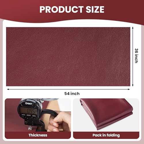 Marine Vinyl Fabric, Upholstery Faux Leather Fabric by The Yard, 0.95 mm Thick PU Leather Sheets for Sofa Chairs Handbags Hair Bows Earrings Crafts (1 Yard 36''X 54'', Burgundy) - color: Burgundy, size: 1 Yard
