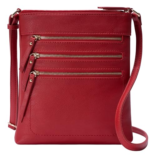 Solene Crossbody Bag Functional Multi Pocket Messenger Purse Top Zip Closure Shoulder Handbag With Adjustable Strap - color: Red
