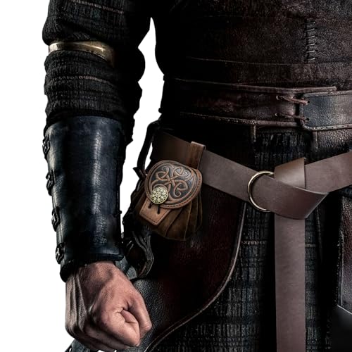 HiiFeuer Medieval Embossed Belt Pouch, Faux Leather Coin Dice Bag | Unisex, Halloween, Ren Faire, LARP,Drawstring Desig, pirate bag, Embossed Pattern,coin pouch,viking cosplay - color: Brown B