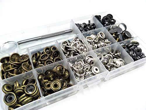 INNEOTC 90 Sets - 12mm(1/2") Metal Gunmetal Black Plated Steel Snaps Fastener Leather Rapid Rivet Button Sewing with Seting Tool (12mm, Mixed) - color: Mixed, size: 12mm