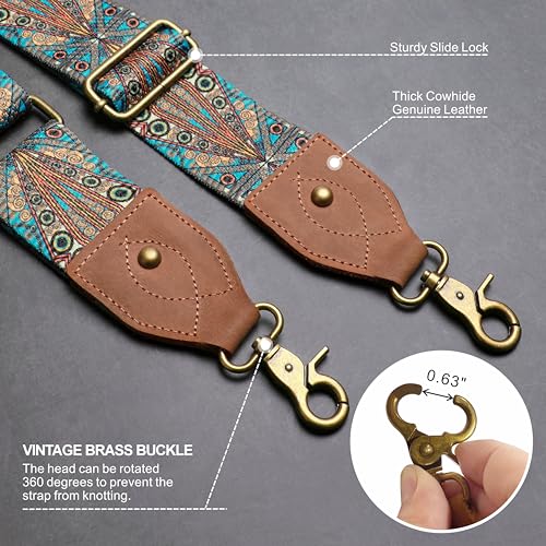 Purse Strap, 2"Cowhide Head Wide Shoulder Strap Adjustable Replacement,Retro Personalized Printing Multi-pattern Crossbody Bag Straps for Handbag,Crossbody Bags,Shoulder Bags(Bohemian style) - color: Bohemian Style