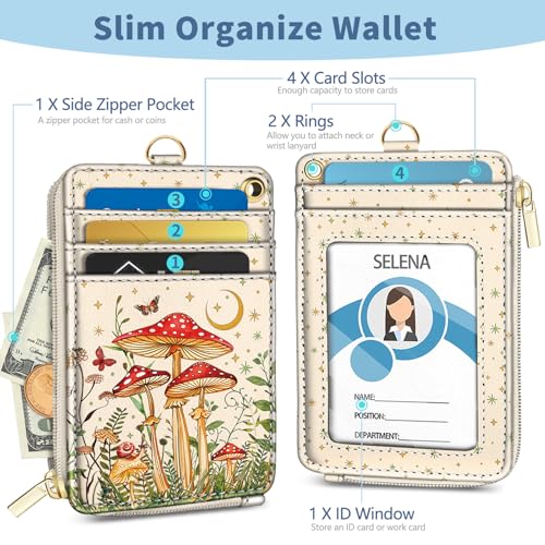 Mushroom Lanyard Wallet with Id Badge Holder Keychain Card Women - color: Mushroom Yellow
