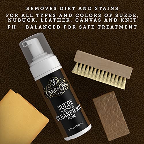 Care & Cool Suede & Nubuck Foam Cleaner Kit, Hog Brush, Eraser & Cloth | Penetrates Pores to Lift Dirt & Grime, Preserves Natural Look & Texture, No Harsh Chemicals, For Leather, Canvas & Knitwear - style: Foam Kit