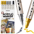 TRANSON 3 Gold, 3 Silver, 1 Black and 1 White Paint Markers Brush and Bold Dual-tip Acrylic Paint Marker Set for Rock Painting Glass Canvas Wood Leather Ceramic Painting - style: Bold and Brush 3 Gold 3 Silver 1 Black and 1 White
