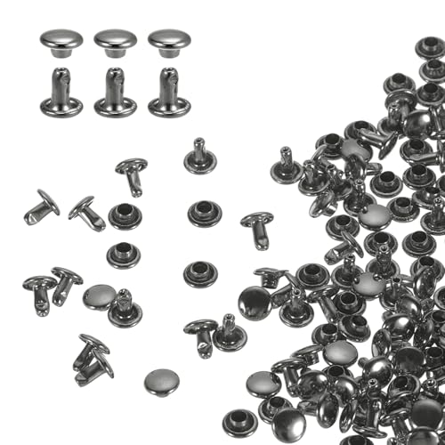 HARFINGTON 100 Sets Double Cap Leather Rivets, 6x6mm Round Cap Tubular Metal Studs Leather Crafting Rivets for Fabric Belt Pet Collar Boot Bag Repair and Decoration, Gunmetal - color: Gunmetal, size: 6x6mm