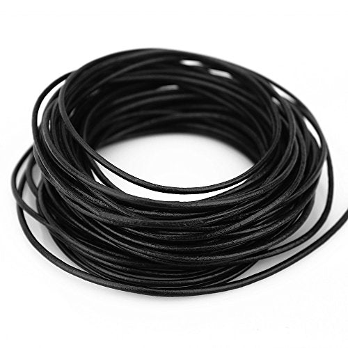 (TM) 2 mm Genuine Round Leather Cord Braiding String Black 10 Meters (10 Yards) - color: Round_black, size: 2 mm_10 yards