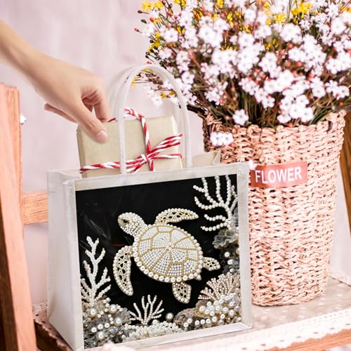 Xylzzuit DIY Pearl Painting Canvas Tote Bag Kit 11.42IN Diamond Art Handbag for Women Shopping Grocery Bag Dots Beads Art Craft Gift (Turtle) - color: Turtle