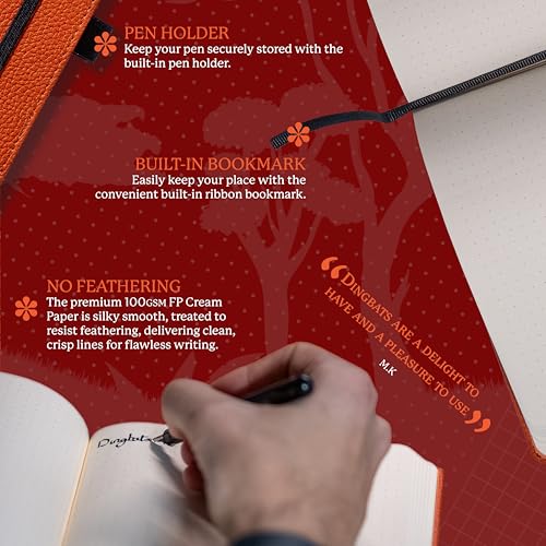 Dingbats* Wildlife Lined Writing Journal Notebook A5 - Vegan Leather Hardcover - Ideal for Work, Travel - Pocket, Elastic Closure, & Bookmark - color: Orange Tiger, style: Lined