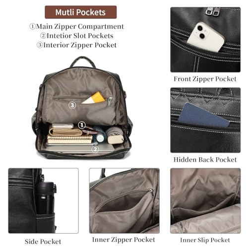 GAEKEAO Backpack Purse for Women PU Leather Travel Backpack Purses Fashion Designer Ladies Anti-theft Shoulder Bags Black - color: Black