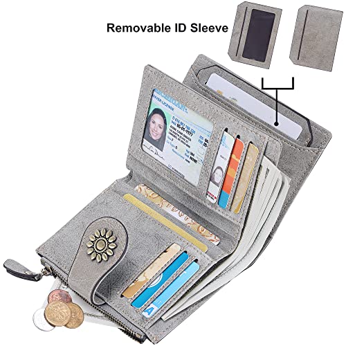 Womens Leather Wallet Small Compact RFID Blocking Credit Card Case Purse with Zipper Pocket | Small - color: Gray