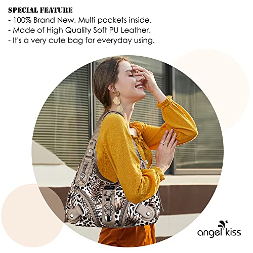 Angelkiss Hobo Purses and handbags for Women Satchel Handbag Women Purses Large Daily Shoulder Bags - color: Brown/Beige