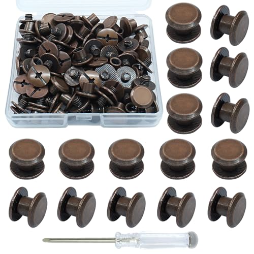 60 Sets Red Bronze Chicago Screws, M5*4mm Leather Rivets Screw Rivets Buttons DIY Leather Trim Craft Bookbinding for Decorate Repair Belt Bag Shoes Purse - color: Red Bronze