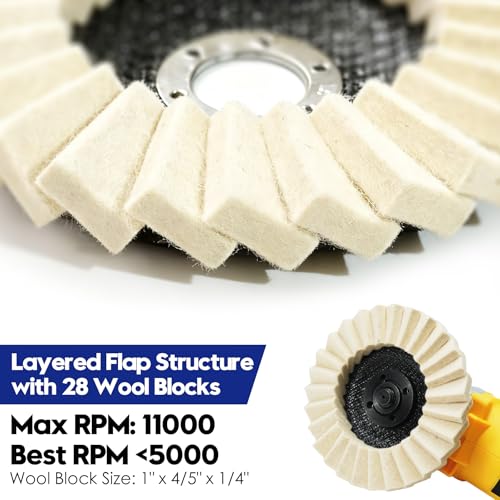 11PCS 4-1/2" Wool Felt Polishing Discs & Polishing Compounds Set | 7/8" Thicken Arbor Polishing Wheel for Angle Grinder, Fiberglass Backing, High Density Wool Felt Flap Disc for Mirror Finish