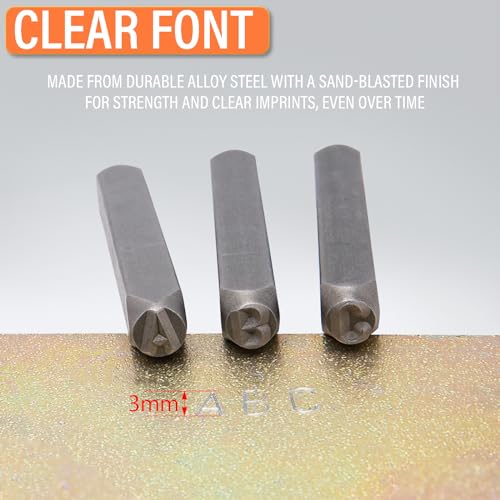 Metal Letter Punch Set (1/8”) 3mm,36PC Steel Number and Letter Stamp Set,Stamping Tool Set kit for Imprinting Metal, Plastic, Wood, Leather. - size: 1/8" 3mm