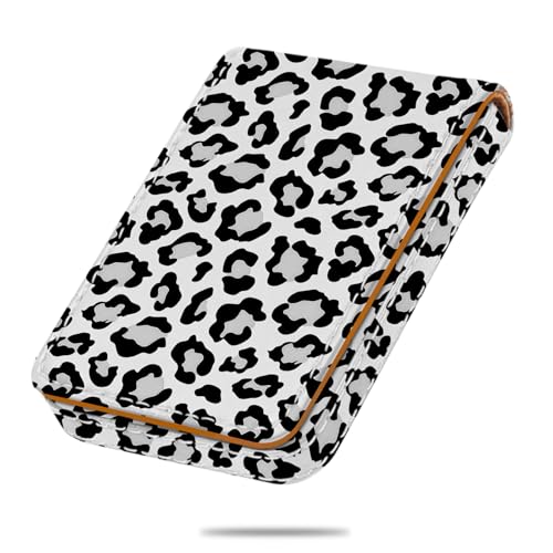 Business Card Holder, PU Leather Printing Business Card Case Pocket with Magnetic Shut, Portable Business Card Carrier Holder for Women or Men (Leopard-White) - color: Leopard-White