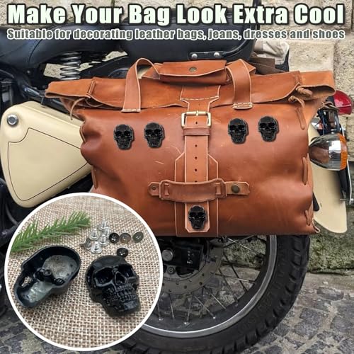 Skull Leather Decorative Buttons Punk Stud Screw Back Buckle Vintage Metal DIY Decor Suitable for Jeans Screw Backs - color: Black