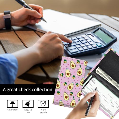 Checkbook Cover for Personal Checkbook, Cute Pu Leather Check Book for Women & Men, Slim Checkbook Holder with Pen Holder and Built-in Clear Plastic Divider, Cute Avocado - color: Cute Avocado