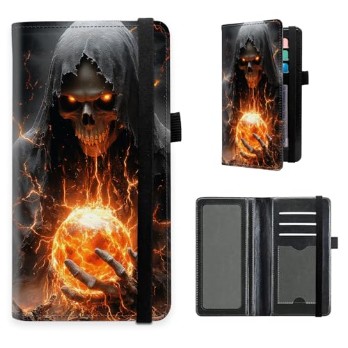 Checkbook Cover for Women and Men, RFID Blocking PU Leather Checkbook Holder Wallet Case with Elastic Strap & Multiple Card Slots, for Checks and Cards, Fiery Skeleton - color: Fiery Skeleton
