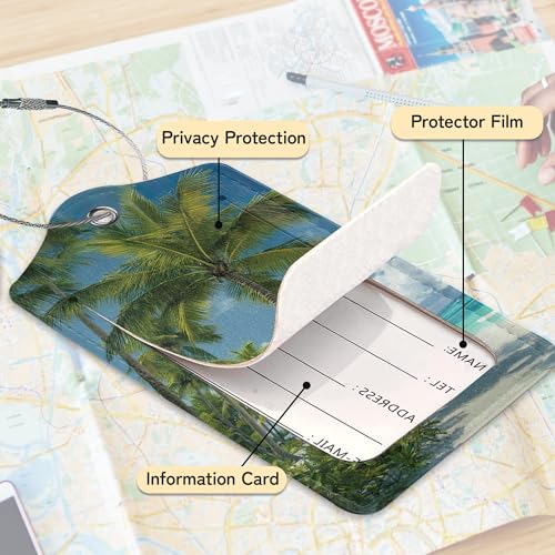 3 PCS Hawaii Summer Beach Luggage Tags,Palm Tree Suitcase Tags Privacy Cover ID Label with Stainless Steel Loop and Address Card for Travel Bag Suitcase - color: Hawaii Summer Beach Palm Tree