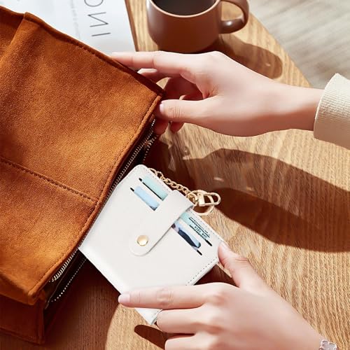 Airkit Small Wallet Women RFID, PU Leather Card Holder with Keychain - color: Beige