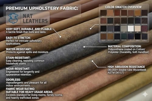 NAT Leathers | Black Soft Faux Vegan Leather PU (Peta Approved Vegan) | 1 Yard (36 inch Length x 54 inch Wide) Cut by the Yard | Synthetic Pleather Nappa 0.9 mm Smooth Upholstery | 36"x54" - color: Black, size: 1 yard (36"x54")