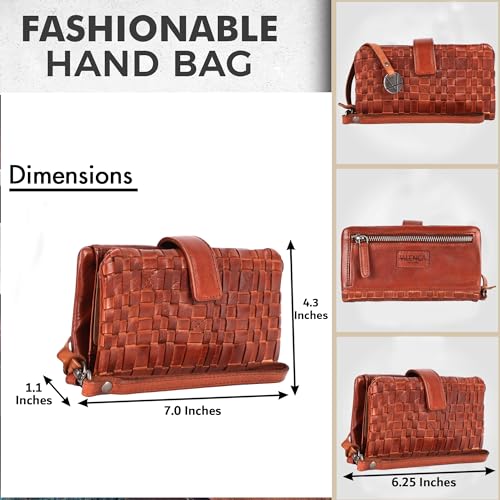 Genuine Leather Wallets for Women, Zipper Coin Purse | Small Wallet, Credit Card Holder with Strap, Woven Oil & Wax Leather Wristlet with YKK Zipper, VL-158-COGNAC, Cognac - color: Cognac