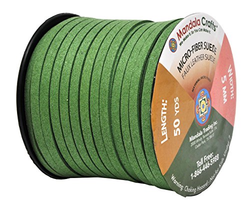 Mandala Crafts 5mm Green Faux Suede Vegan Leather, Jewelry Making | 50 Yards Durable Flat Leather Strings, Laces & Strips for Bracelets, Necklaces, Braiding, Dream Catchers Supplies & Chokers - color: Green, size: 5mm 50 Yards