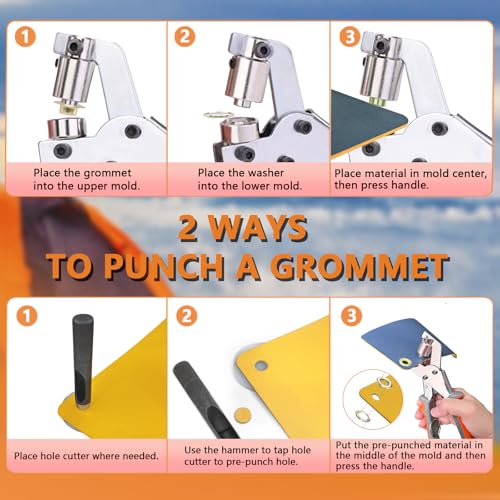 Grommet Tool Kit with 200 Sets 3/8 Inch 10mm Grommets, Heavy Duty Grommet Kit, Grommets Pucher with Hole Punch and Eyelets, Eyelet Pliers Kit for Tarp, Fabric, Banner, Canvas, Leather - size: 3/8in-200Sets