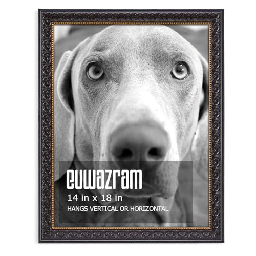Ornate Black 14x18 Picture Frame with Raised Leaf Border | 14x18 poster frame for photography and art prints; ornate black finish adds gallery contrast to home or office walls. - color: Black, size: 14 x 18 in