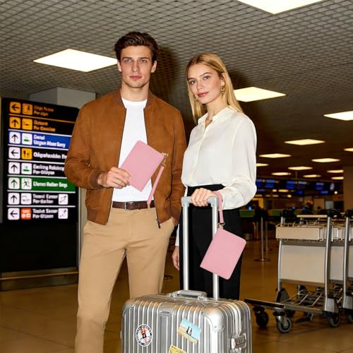 Passport Holder for Travel Wallet,RFID Detachable Wrist Strap Wallet | Leather Travel Card Sleeve for Men Women - color: Pink